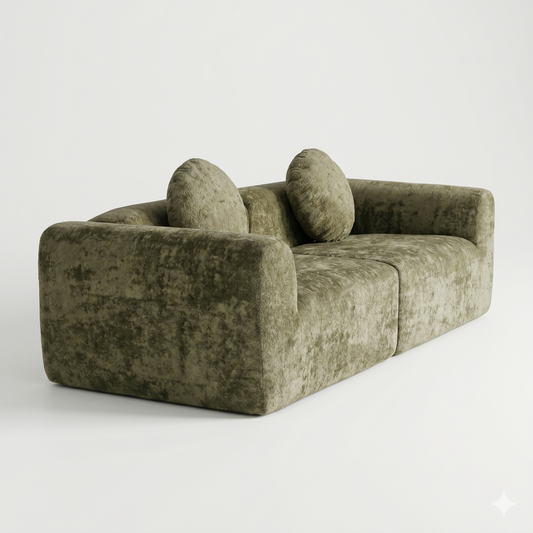 Canapé Compressé 2 Places Velours Chenille — Formes Rondes Design