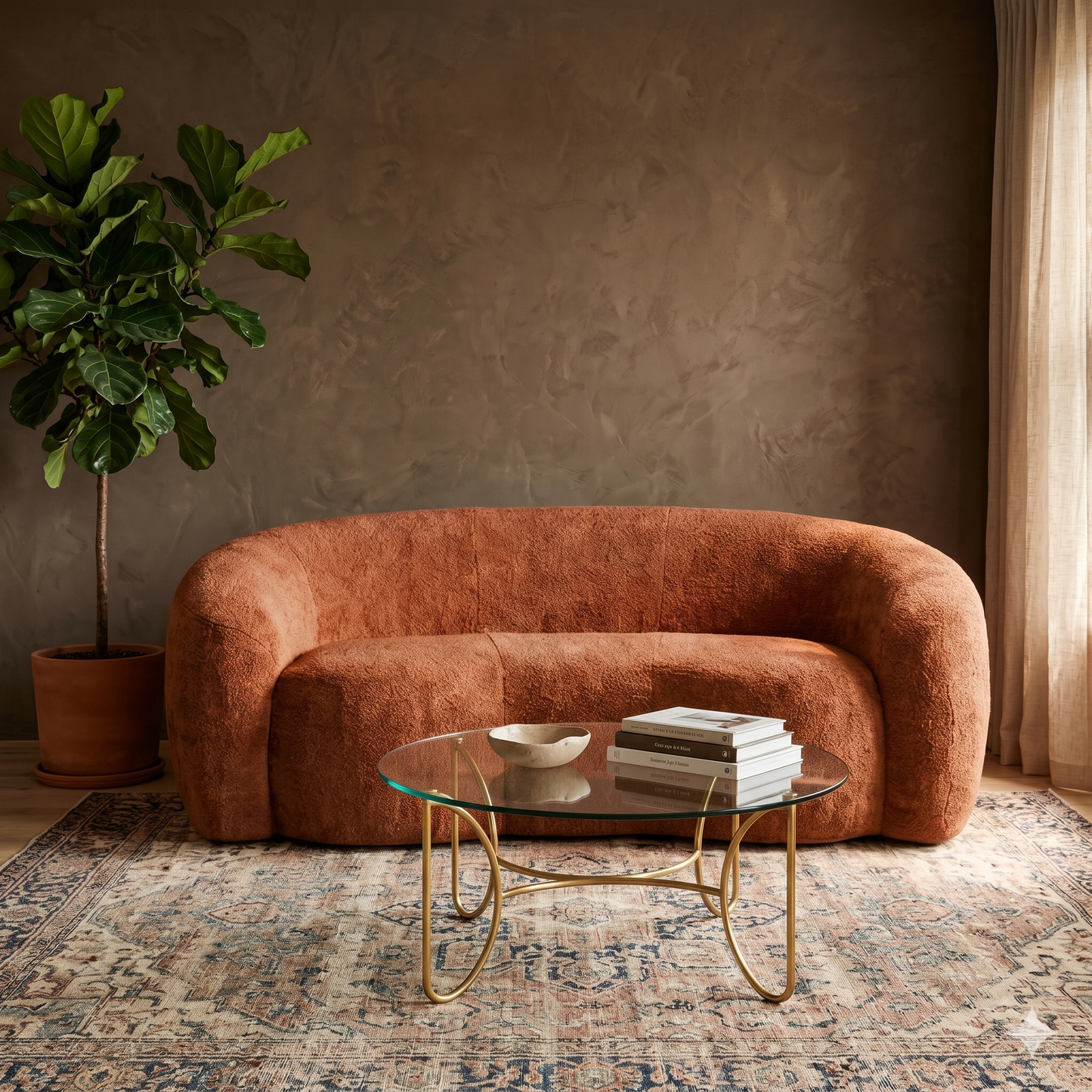 Canapé Compressé 2 Places Forme Courbe Terracotta — Design Sculptural