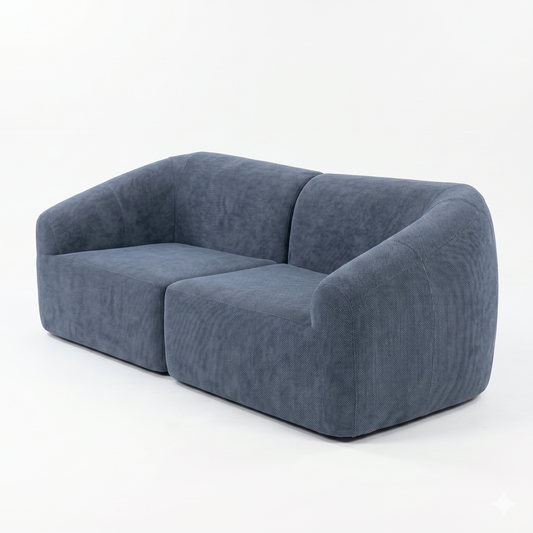 Canapé Compressé 2 Places Velours Bleu Acier — Formes Enveloppantes