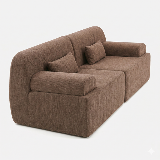 Canapé Compressé 2 Places Bouclette Taupe — Accoudoirs Arrondis
