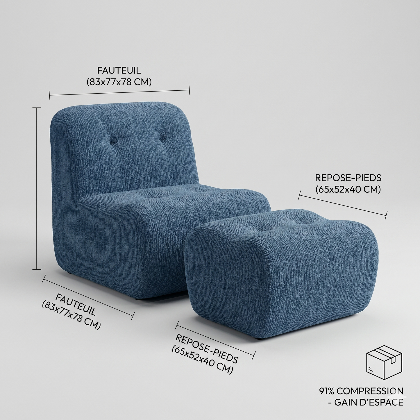 Fauteuil Lounge Compressé Bouclette avec Pouf — Confort Absolu