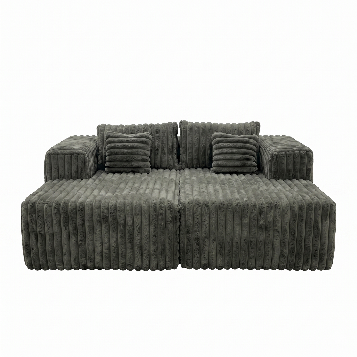 Canapé Îlot XXL Compressé Velours Côtelé Gris — 200×180cm