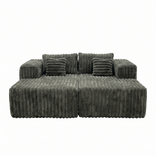 Canapé Îlot XXL Compressé Velours Côtelé Gris — 200×180cm
