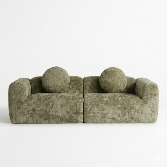 Canapé Compressé 2 Places Velours Chenille — Formes Rondes Design