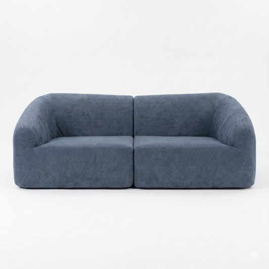 Canapé Compressé 2 Places Velours Bleu Acier — Formes Enveloppantes