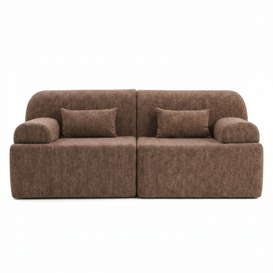 Canapé Compressé 2 Places Bouclette Taupe — Accoudoirs Arrondis