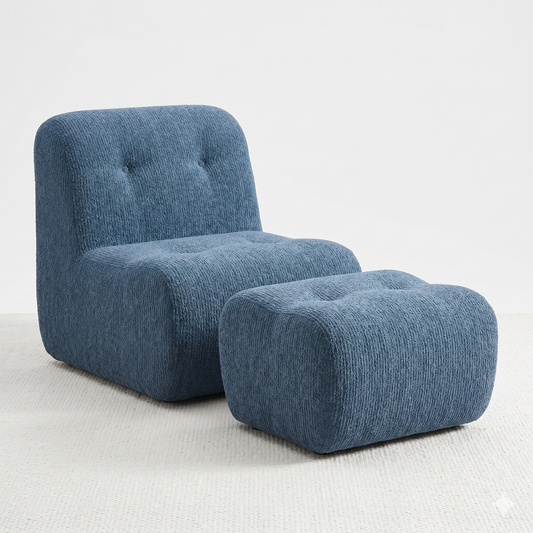 Fauteuil Lounge Compressé Bouclette avec Pouf — Confort Absolu