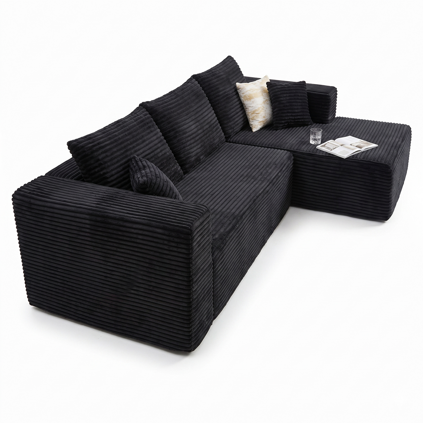 Canapé d'Angle Compressé Velours Côtelé avec Méridienne — 3 Coloris