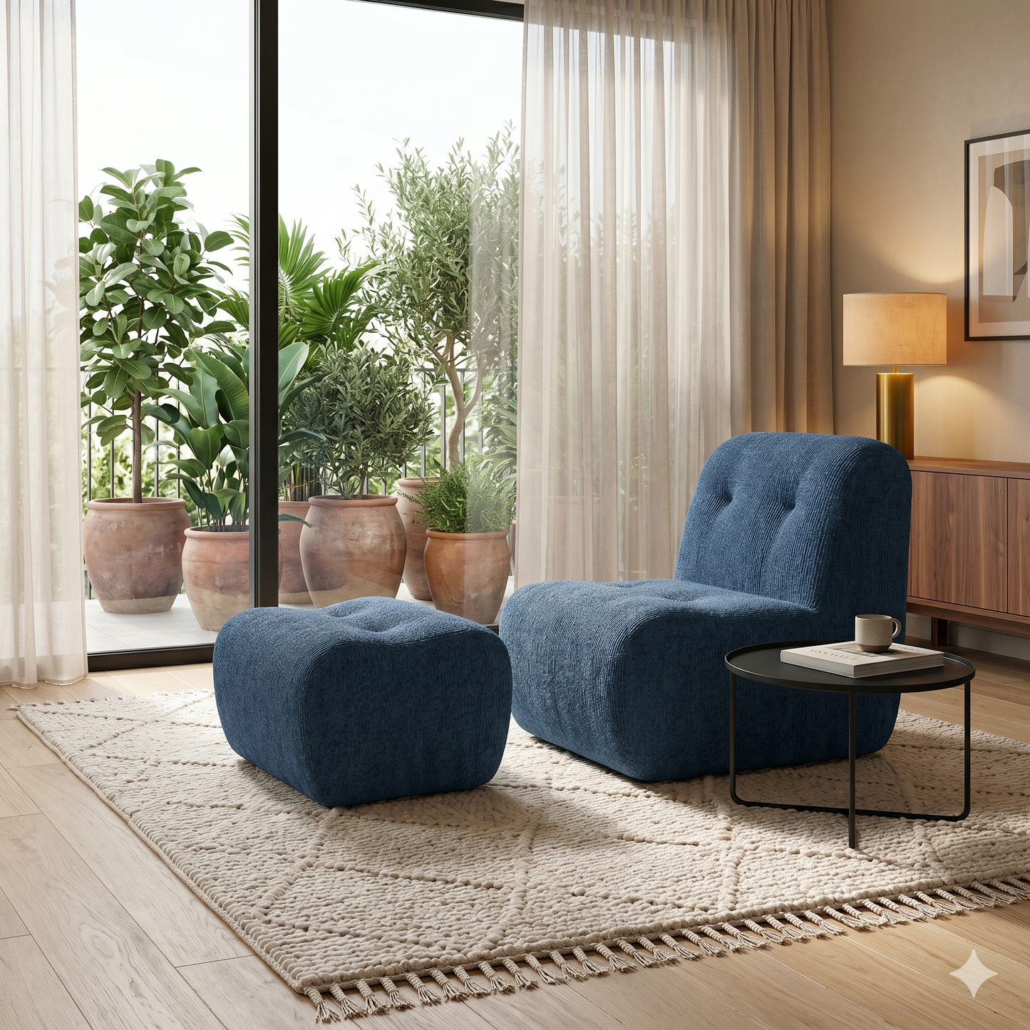 Fauteuil Lounge Compressé Bouclette avec Pouf — Confort Absolu