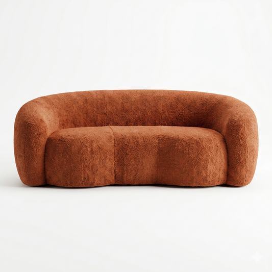 Canapé Compressé 2 Places Forme Courbe Terracotta — Design Sculptural