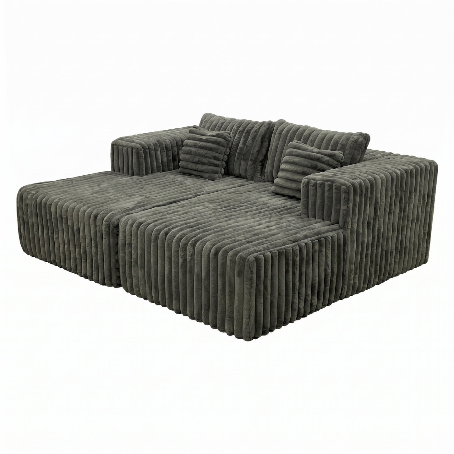 Canapé Îlot XXL Compressé Velours Côtelé Gris — 200×180cm