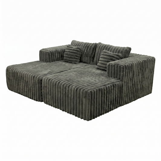 Canapé Îlot XXL Compressé Velours Côtelé Gris — 200×180cm
