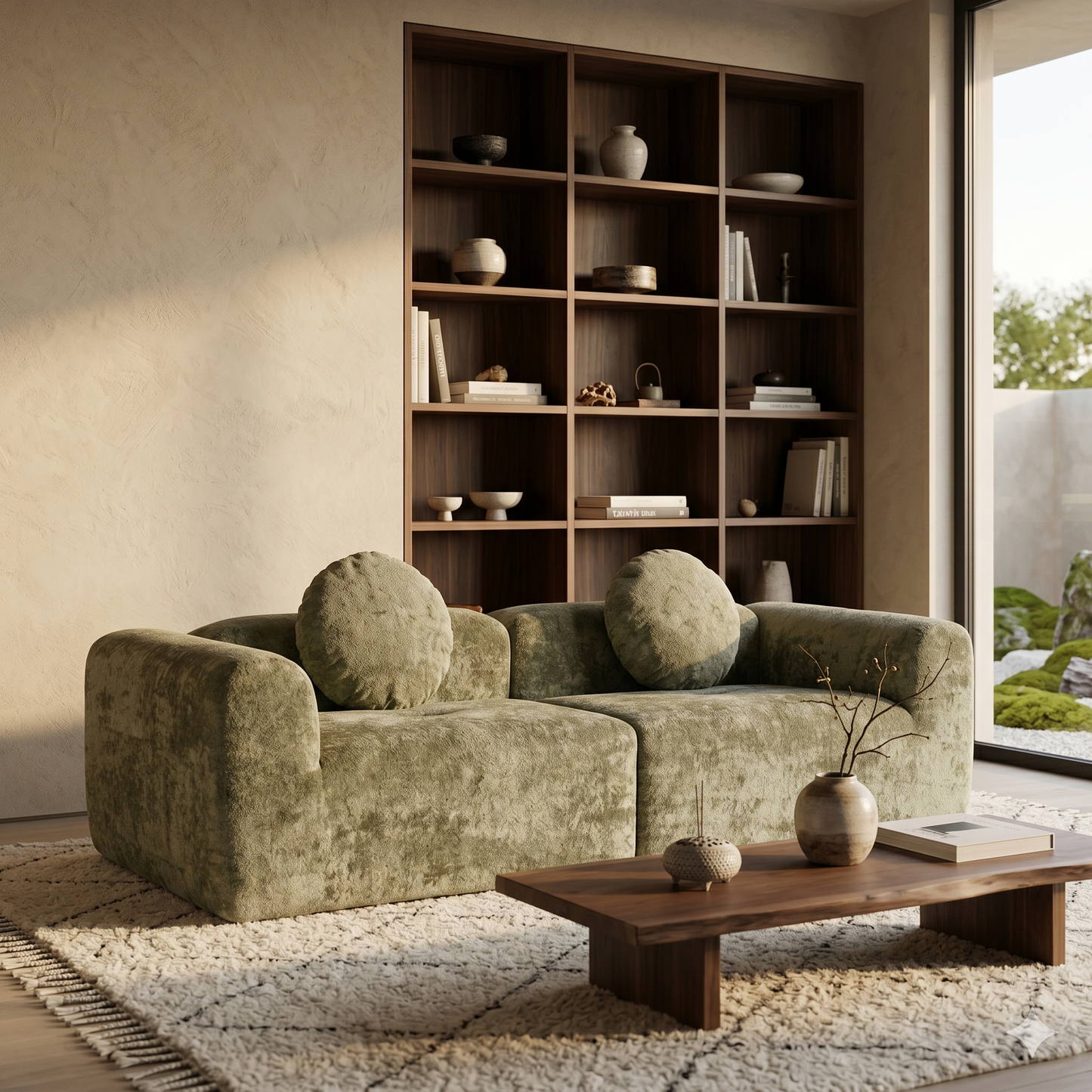 Canapé Compressé 2 Places Velours Chenille — Formes Rondes Design