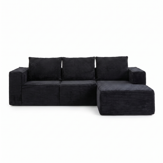 Canapé d'Angle Compressé Velours Côtelé avec Méridienne — 3 Coloris