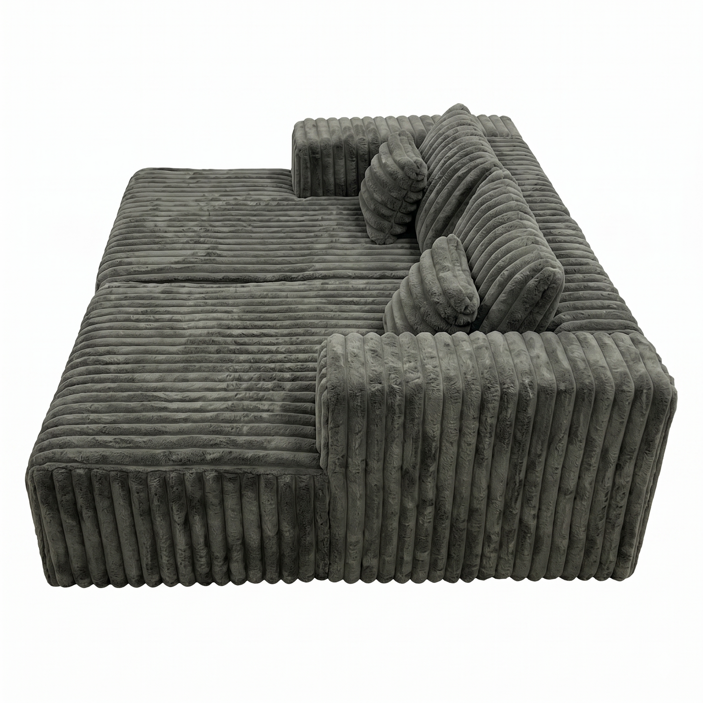 Canapé Îlot XXL Compressé Velours Côtelé Gris — 200×180cm